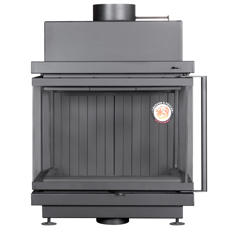 Каминная топка Экокамин АЛЬФА 700 три стекла черный шамот подовая (миниатюра)